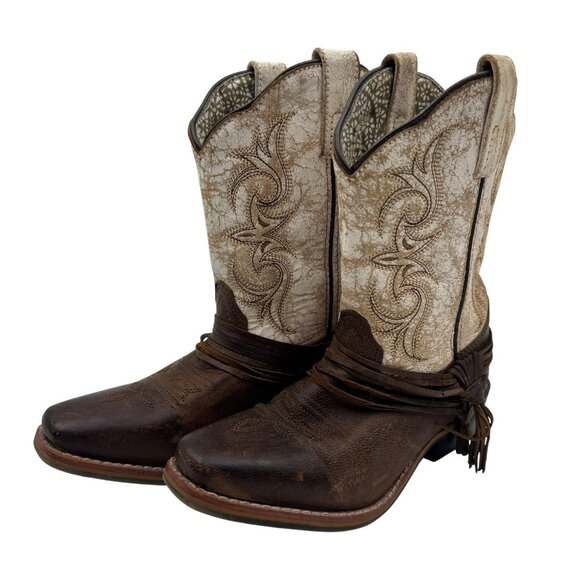 Dan Post Lil Myra Girls Western Boots Brown/Cream Leather Size 3 - Picture 1 of 9